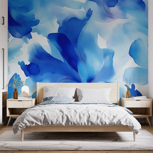 Blue floral watercolor wallpaper mural | Artistic sense - Carving wallpaper
