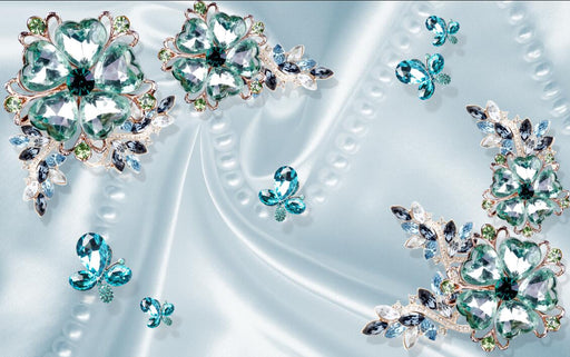 Blue gemstone floral dreamy style decorative mural | Wallpaper - Carving wallpaper