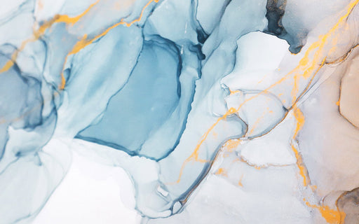 Blue Gold Fluid Art Wallpaper Mural | Cool Tone - Carving wallpaper
