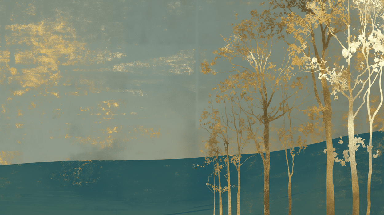 Blue Gold Tree Landscape Wallpaper Mural | Artistic Style - Carving wallpaper