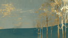Blue Gold Tree Landscape Wallpaper Mural | Artistic Style - Carving wallpaper