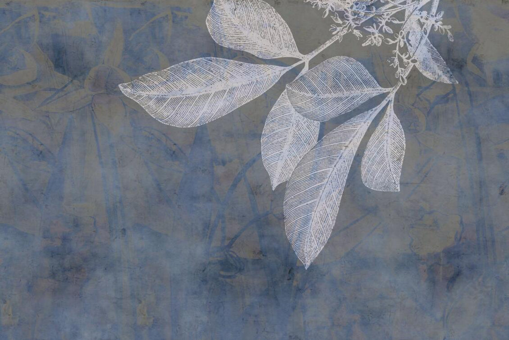 Blue - gray leaf flower wallpaper mural | white and white leaf veins simple fashion bedroom background wall - Carving wallpaper
