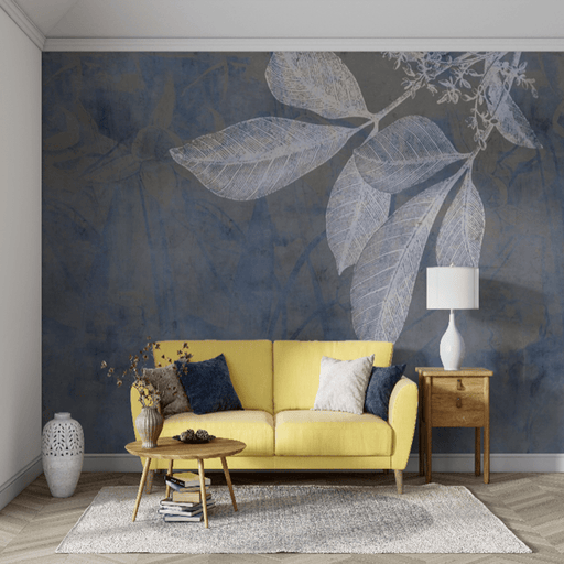 Blue - gray leaf flower wallpaper mural | white and white leaf veins simple fashion bedroom background wall - Carving wallpaper