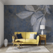 Blue - gray leaf flower wallpaper mural | white and white leaf veins simple fashion bedroom background wall - Carving wallpaper
