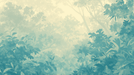 Blue green hazy forest wallpaper mural | lush plants - Carving wallpaper