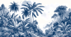 Blue Jungle Wallpaper | Blue Watercolor of Giant Jungle - Carving wallpaper
