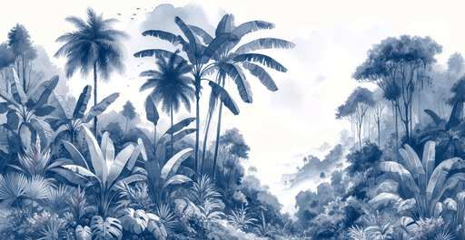 Blue Jungle Wallpaper | Blue Watercolor of Giant Jungle - Carving wallpaper