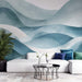 Blue wave wallpaper mural | Living room bedroom decorative wall with misty blue ripples for a minimalist, luxurious backdrop