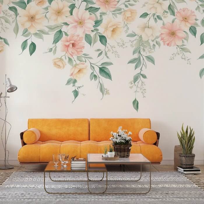 Botanical Bloom Wallpaper Mural | Light Tones - Floral & Green Décor for Bedroom & Living Room