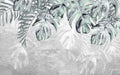 Botanical Watercolor Wallpaper Mural | Palm & Monstera Leaves | Soft Gray Modern Decor