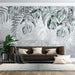 Botanical Watercolor Wallpaper Mural | Palm & Monstera Leaves | Soft Gray Modern Decor