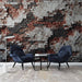 Broken wall wallpaper mural | Colorful bricks featuring vintage weathered brick wall with peeling plaster for industrial bedroom or living room focal point