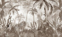 Brown Jungle Wallpaper Mural | toucan, palm monkey - Carving wallpaper