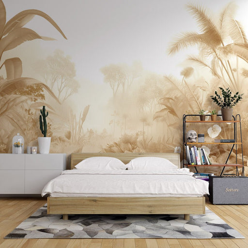Brown Rainforest Wallpaper Mural | Tropical Plants - Carving wallpaper