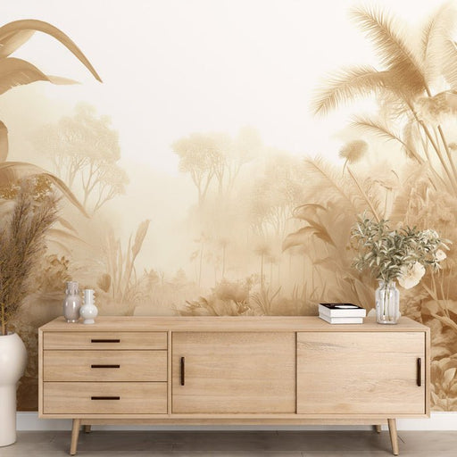 Brown Rainforest Wallpaper Mural | Tropical Plants - Carving wallpaper