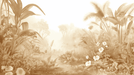 Brown Rainforest Wallpaper Mural | Tropical Plants - Carving wallpaper