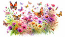 Butterfly Wallpaper Mural | Watercolor Flowers - Carving wallpaper