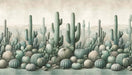Cactus Wallpaper | Living Room and Bedroom Decorative Murals — Morandi desert cacti illustration with low-saturation green tones for vintage living room or bedroom walls
