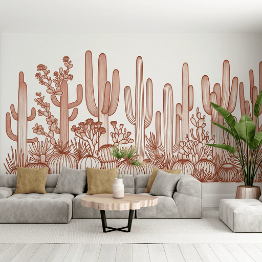 Cactus wallpaper with red soil on a white background - Carving wallpaper