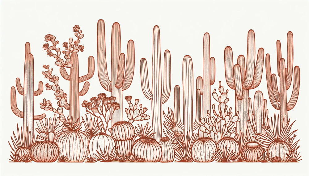Cactus wallpaper with red soil on a white background - Carving wallpaper