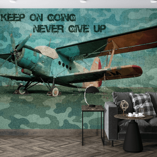 Camouflage aircraft wallpaper mural | Vintage biplanes are inspiring and adventurous - Carving wallpaper