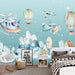 Cartoon airplane wallpaper mural | Airplane, hot air balloon, mountain peak children's wallpaper - Carving wallpaper