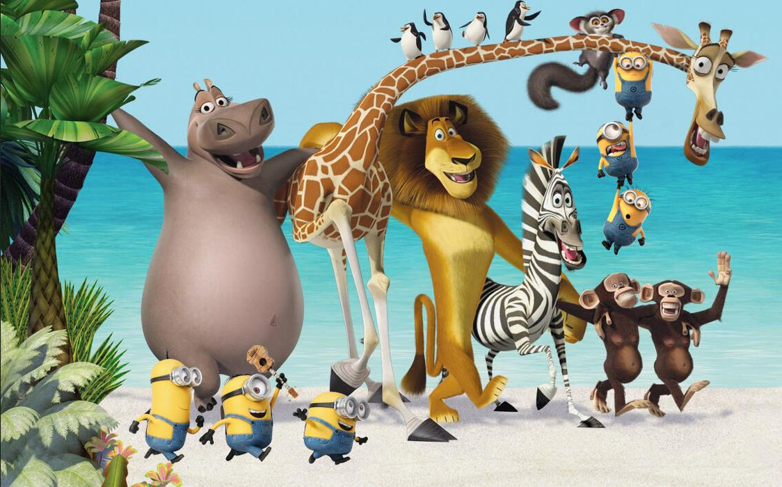 Cartoon Animal Wallpaper Mural | Monkey Lion Giraffe Children's Wallpaper - Carving wallpaper