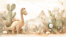 Cartoon Dinosaur Desert Wallpaper Mural | Children's Room Bedroom Playful Decorative Wall