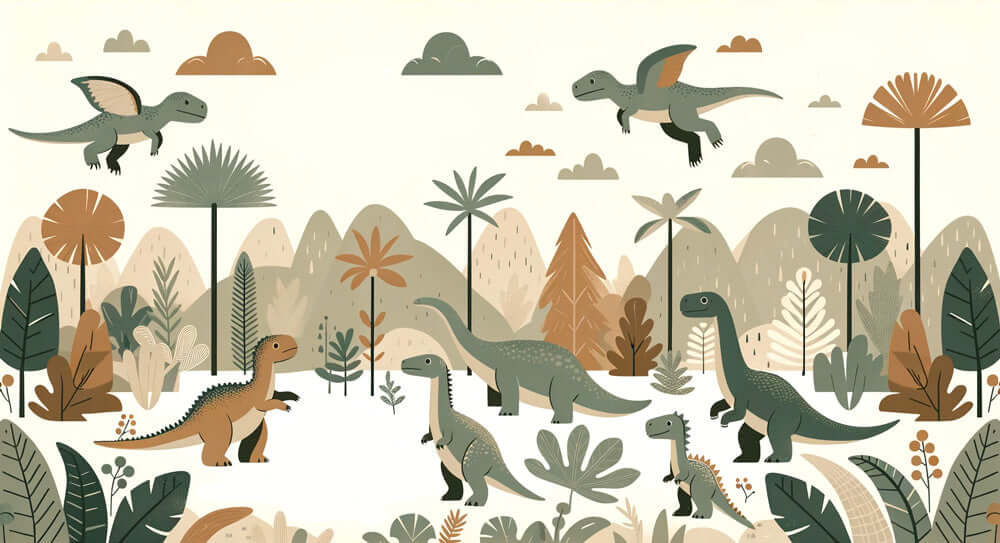 Cartoon Dinosaur Forest Wallpaper Mural | Children's Room Bedroom Playful Decorative Wall
