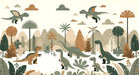 Cartoon Dinosaur Forest Wallpaper Mural | Children's Room Bedroom Playful Decorative Wall