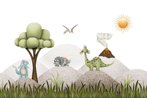 Cartoon dinosaur wallpaper mural | Dinosaur Sun - Carving wallpaper