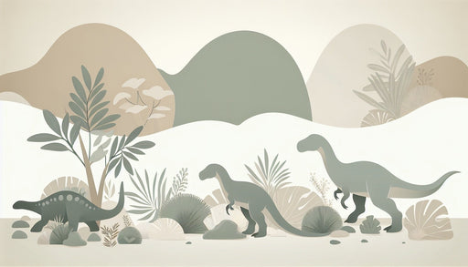 Cartoon dinosaur wallpaper mural | Green silhouette on white and neutral background - Carving wallpaper