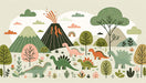 Cartoon Dinosaur Wallpaper Mural – Playful Kids Room Decor with Prehistoric Landscape