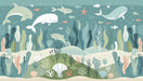 Cartoon marine life wallpaper mural | Dynamic dolphins, colorful small fish - Carving wallpaper