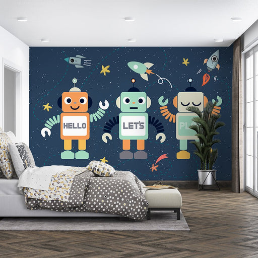 Cartoon robot space wallpaper mural | Children's room - Carving wallpaper