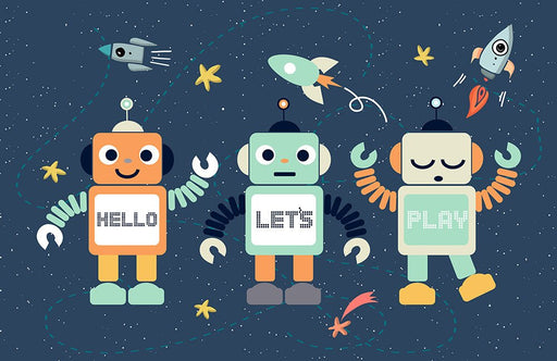 Cartoon robot space wallpaper mural | Children's room - Carving wallpaper