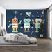 Cartoon Robot Space Wallpaper Mural – Fun, Interactive Kids Room Decor with Sci-Fi Theme