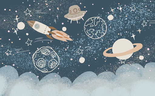Cartoon Space Adventure Wallpaper – Dreamy Kids Room Decor