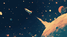 Cartoon Space Rocket Wallpaper Mural | Children's Room Bedroom Sci Fi Decorative Wall
