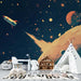 Cartoon Space Rocket Wallpaper Mural | Children's Room Bedroom Sci Fi Decorative Wall