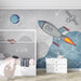 Cartoon Space Theme Wallpaper Mural | Children's Room Rocket Planet - Carving wallpaper
