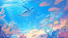 Cartoon turtle underwater wallpaper mural | Children's room bedroom ocean style decorative wall