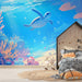 Cartoon turtle underwater wallpaper mural | Children's room bedroom ocean style decorative wall