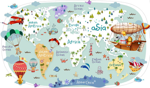 Cartoon world map wallpaper mural | full of children's fun - Carving wallpaper