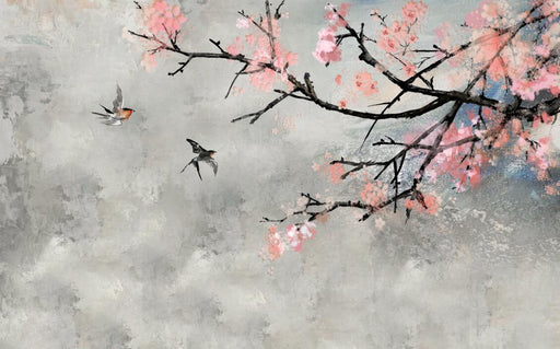Cherry blossom bird wallpaper murals | poetic romance shows elegance - Carving wallpaper