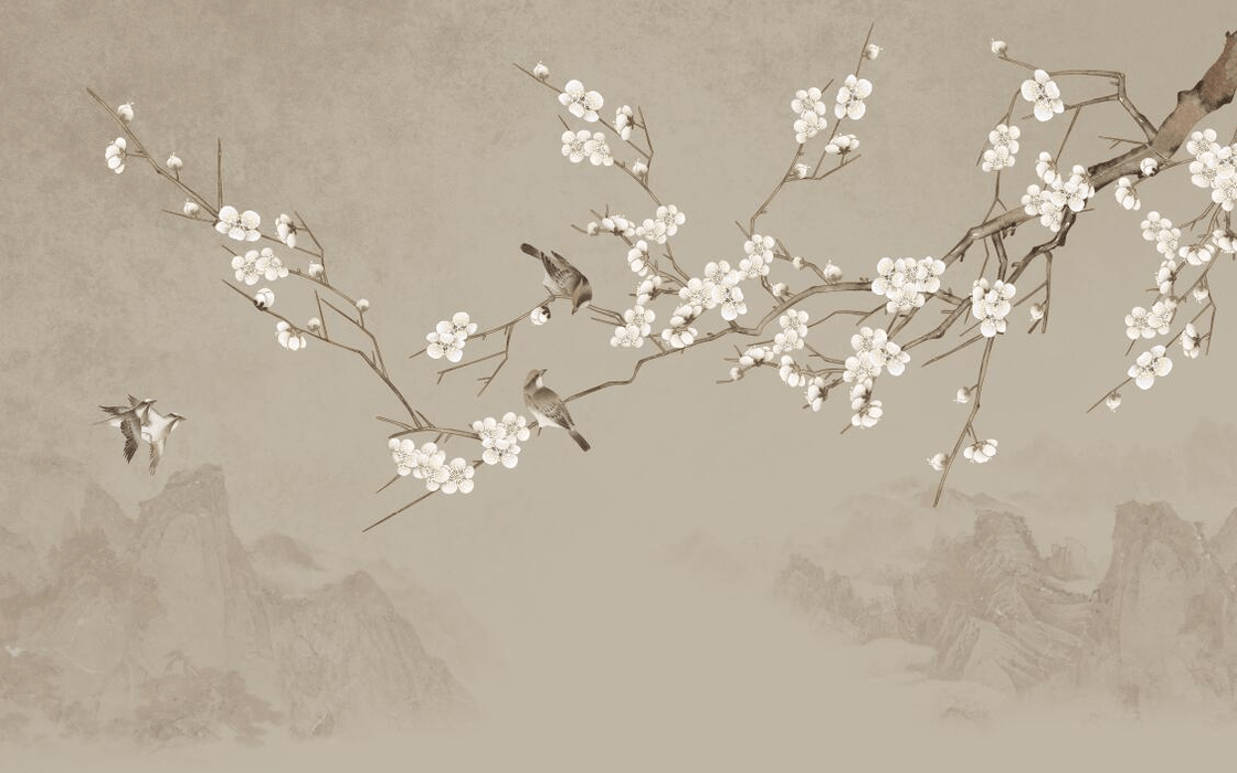 Cherry blossom tree wallpaper with white flowers - Carving wallpaper