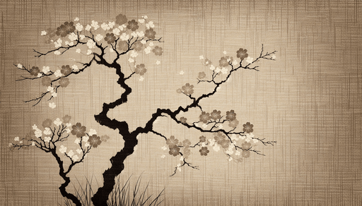 Cherry Blossom Wallpaper Mural | Beige Background and Brown Cherry Blossoms - Carving wallpaper