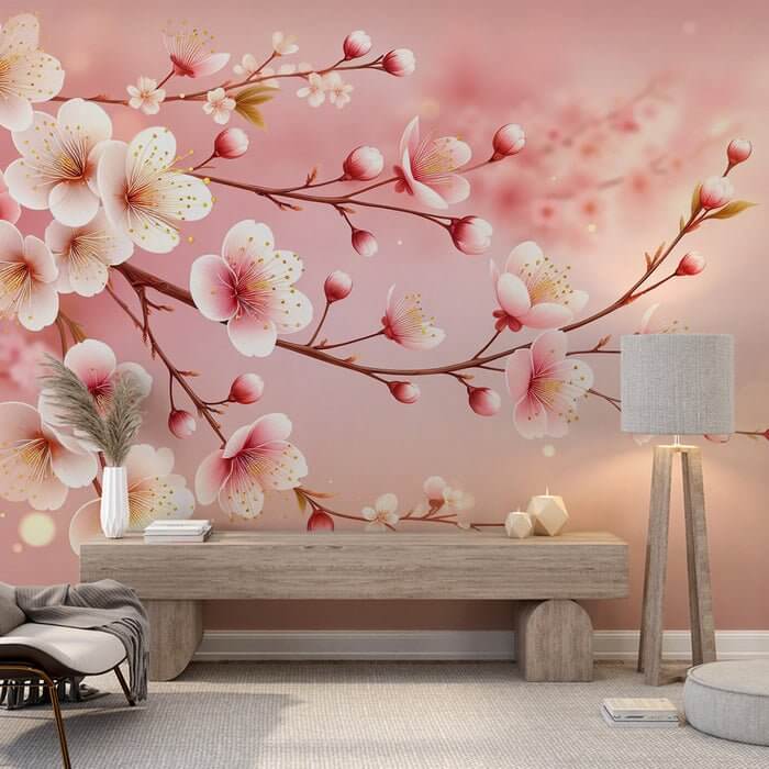Cherry blossom wallpaper mural | Romantic Pink Flowers | Spring Decor ...