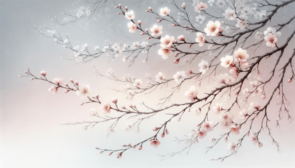 Cherry blossom wallpaper with pink flowers and gradient background of Japanese trees - Carving wallpaper