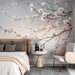 Cherry blossom wallpaper with pink flowers and gradient background of Japanese trees - Carving wallpaper